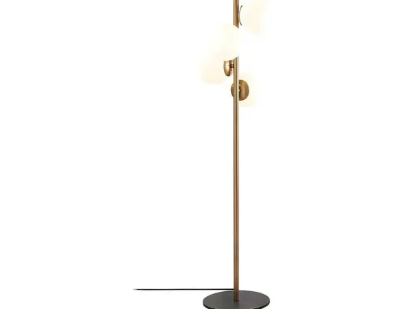 Online Staande Lamp Van Metaal En Glas 4 Bollen Faze - H130 Cm - Goud En Wit Staande Lamp