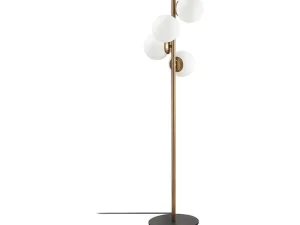 Online Staande Lamp Van Metaal En Glas 4 Bollen Faze - H130 Cm - Goud En Wit Staande Lamp