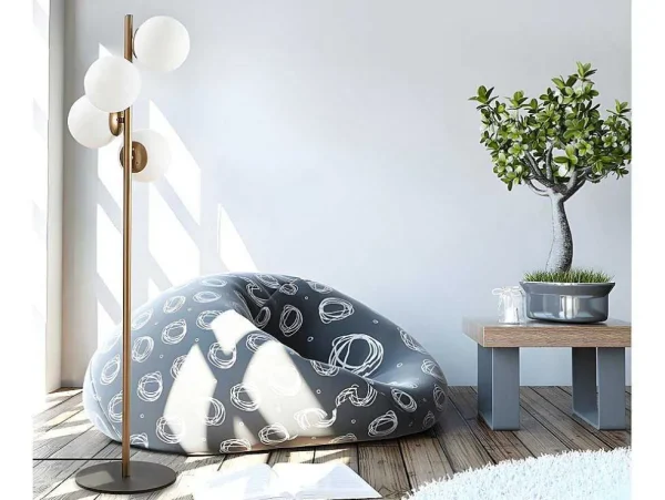 Online Staande Lamp Van Metaal En Glas 4 Bollen Faze - H130 Cm - Goud En Wit Staande Lamp