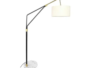 Best Staande Lamp Van Metaal, Linnen En Marmer - L122 X H180 Cm - Wit, Zwart En Goudkleurig - Masdar Staande Lamp