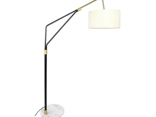 Best Staande Lamp Van Metaal, Linnen En Marmer - L122 X H180 Cm - Wit, Zwart En Goudkleurig - Masdar Staande Lamp