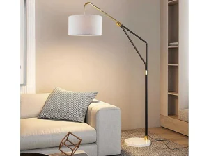 Best Staande Lamp Van Metaal, Linnen En Marmer - L122 X H180 Cm - Wit, Zwart En Goudkleurig - Masdar Staande Lamp