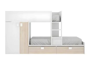 New Stapelbed Juanito - Ingebouwde Kast - 2X90X190Cm - Wit En Eiken Kinderbed