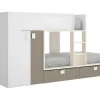 Outlet Stapelbed Juanito Met Ingebouwde Kast En Opbergruimte - 2X90X190Cm - Wit, Eiken En Taupe Kinderbed
