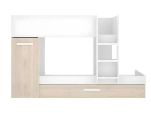 Clearance Stapelbed Met Onderschuifbed En Opbergruimte 3X90X190Cm - Wit En Naturel - Anthony Kinderbed