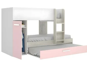 Shop Stapelbed Met Opbergruimtes 3 X 90 X 190 Cm - Wit, Naturel En Roze - Met Matras - Anthony Kinderbed Stapelbed