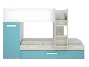 Clearance Stapelbed Met Slaaplade En Opbergruimtes 3 X 90 X 190 Cm - Wit, Naturel En Blauw - Anthony Aanbiedingen: Slaapkamer & Kantoor