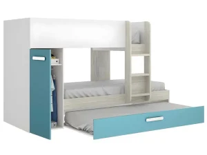 Cheap Stapelbed Met Slaaplade En Opbergruimtes 3 X 90 X 190 Cm - Wit, Naturel En Blauw - Met Matras - Anthony Kinderbed Stapelbed