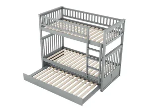 Discount Stapelbedden 2 X 90 X 200 Cm + Onderschuifbed 90 X 190 Cm - Mdf Hout - Grijs - Anthony Kinderbed