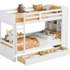 Outlet Stapelbedden 2 X 90 X 200 Cm Voor Kinderen - 2 Laden + 6 Vakken + Planken - Mdf Hout - Wit Kinderbed Stapelbed