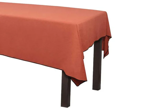 New Tafellaken Van Katoen En Linnen Met Zwarte Rand - 170 X 170 Cm - Terracotta - Borina Textiel Voor Eettafel