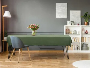 Best Tafellaken Van Katoen En Linnen Met Zwarte Rand - 170 X 250 Cm - Kaki - Borina Textiel Voor Eettafel