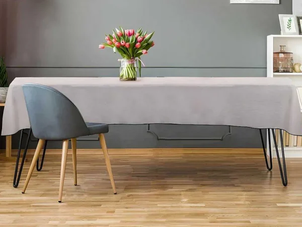 Online Tafellaken Van Katoen En Linnen Met Zwarte Rand - 170 X 170 Cm - Taupegrijs - Borina Textiel Voor Eettafel