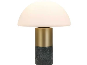 Hot Tafellamp Champignon Van Marmer, Metaal En Glas - D30 X H35 Cm - Wit En Goudkleurig - Langford Lamp
