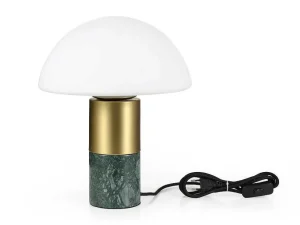 Hot Tafellamp Champignon Van Marmer, Metaal En Glas - D30 X H35 Cm - Wit En Goudkleurig - Langford Lamp
