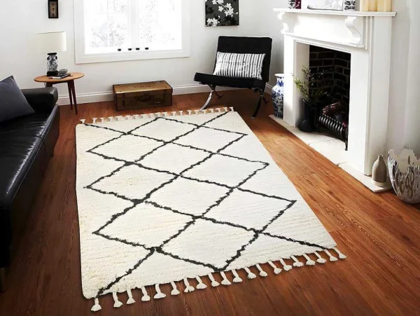 Cheap Tapijt Berberstijl Marcus - 100% Wol - 120 X 170 Cm - Beige En Zwart Woonkamertapijt