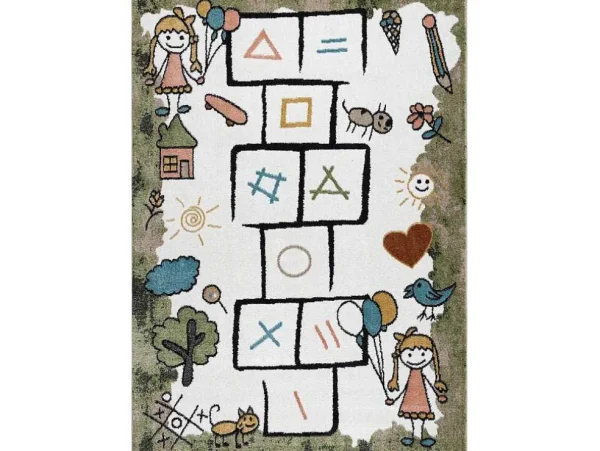 Clearance Tapijt Fun Hop Voor Kinderen, Klassikaal Spel, Dieren Groen 180X270 Cm Kindervloerkleed