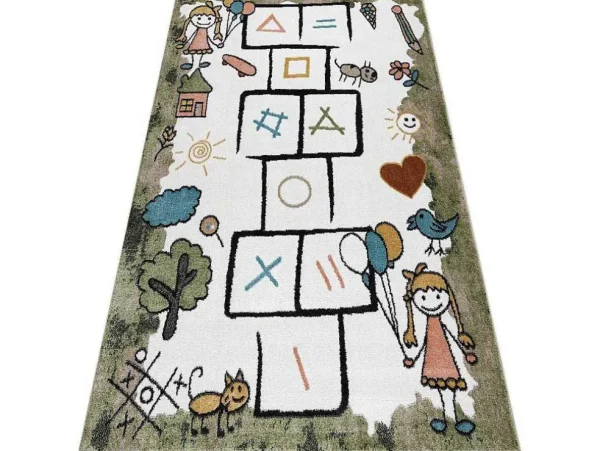 Clearance Tapijt Fun Hop Voor Kinderen, Klassikaal Spel, Dieren Groen 180X270 Cm Kindervloerkleed