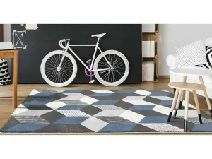 Store Tapijt Geometrisch Design Carrio - Polypropyleen - 160 X 230 Cm - Grijs, Wit En Blauw Tapijt Scandinavisch