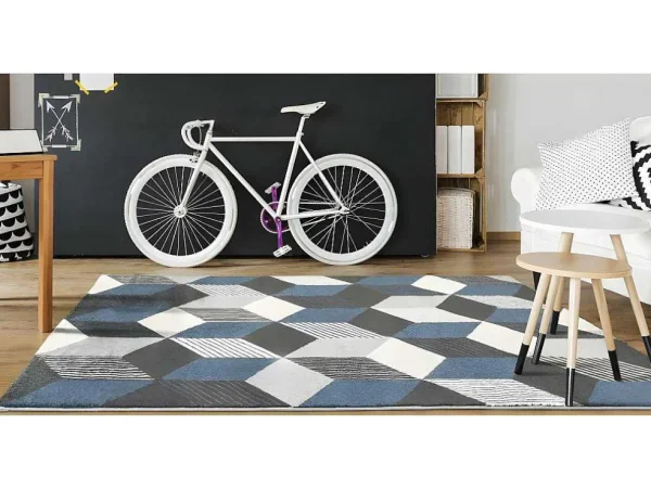 Store Tapijt Geometrisch Design Carrio - Polypropyleen - 160 X 230 Cm - Grijs, Wit En Blauw Tapijt Scandinavisch