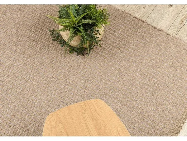 Best Sale Tapijt Jute 3650 Beige Een Kleur - Jute, Platgeweven, Franjes 140X190 Cm Klein Tapijt