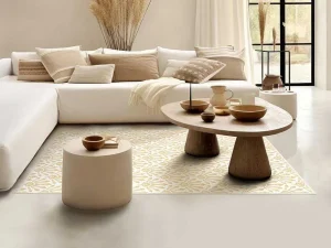 Shop Tapijt Van Vinyl Met Art-Decostijl - 120 X 180 Cm - Beige En Wit - Duchessy Tapijt Van Vinyl