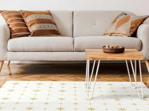Store Tapijt Van Vinyl Met Art-Decostijl - 120 X 180 Cm - Wit En Goudkleurig - Caroza Woonkamertapijt