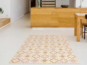 Clearance Tapijt Van Vinyl Met Cementtegeleffect - 120 X 180 Cm - Oranje En Roze - Eloza Woonkamertapijt