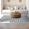 Cheap Tapijt Van Vinyl Met Cementtegeleffect - 120 X 180 Cm - Blauw En Geel - Florili Woonkamertapijt