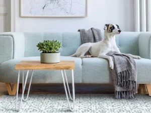 Fashion Tapijt Van Vinyl Met Cementtegeleffect - 120 X 180 Cm - Blauw En Wit - Princy Tapijt Van Vinyl