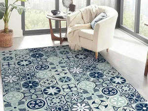 Best Tapijt Van Vinyl Met Cementtegeleffect - 120 X 180 Cm - Blauw - Rica Tapijt Van Vinyl