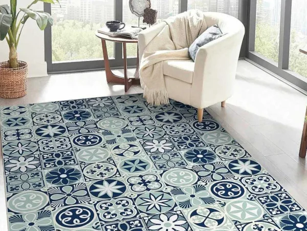 Best Tapijt Van Vinyl Met Cementtegeleffect - 120 X 180 Cm - Blauw - Rica Tapijt Van Vinyl