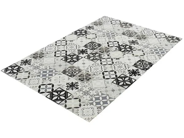 Shop Tapijt Van Vinyl Met Vloertegelmotief Mosai - 120 X 180 Cm - Zwart En Wit Woonkamertapijt