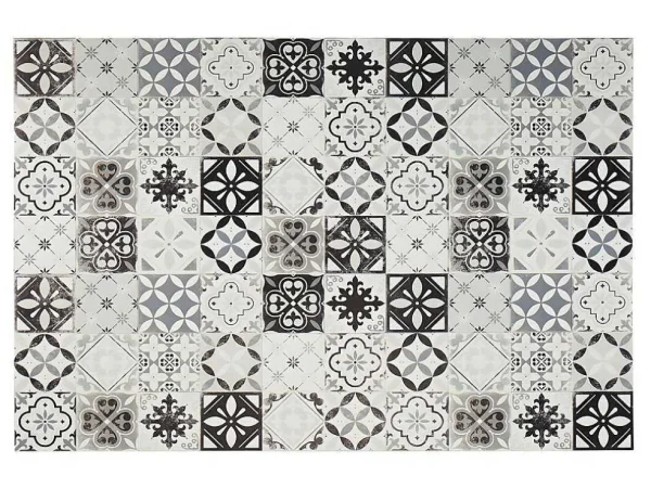 Shop Tapijt Van Vinyl Met Vloertegelmotief Mosai - 120 X 180 Cm - Zwart En Wit Woonkamertapijt
