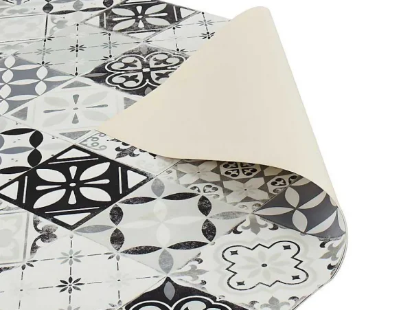 Shop Tapijt Van Vinyl Met Vloertegelmotief Mosai - 120 X 180 Cm - Zwart En Wit Woonkamertapijt