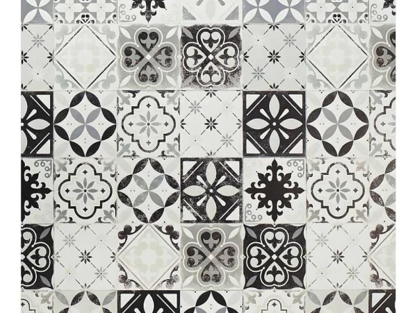 Shop Tapijt Van Vinyl Met Vloertegelmotief Mosai - 120 X 180 Cm - Zwart En Wit Woonkamertapijt