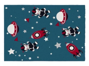 Hot Tapijt Voor Kinderen Met Astronautenmotieven - Glanzende Lurex-Afwerking - 120 X 170 Cm - Meerdere Kleuren - Astrono Kindervloerkleed