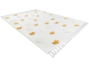 Best Tapijt Yoyo Gd75 Wit / Oranje - Sterren, Cirkels Voor Kinderen, Struct 200X290 Cm Kindervloerkleed