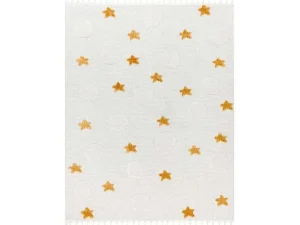 Best Tapijt Yoyo Gd75 Wit / Oranje - Sterren, Cirkels Voor Kinderen, Struct 200X290 Cm Kindervloerkleed