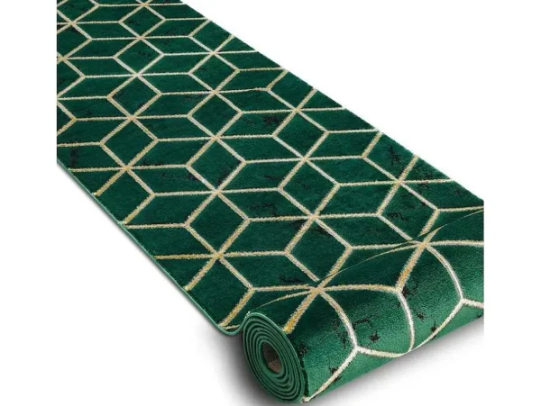 Best Tapijtloper Emerald Exclusief 1014 Glamour, Stijlvol Kubus Fles Groen 80X550 Cm Gangtapijt