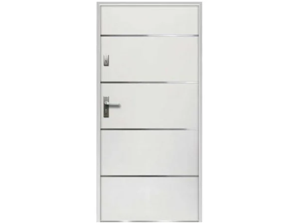 Best Toegangsdeur Van Massief Staal En Roestvrij Staal H207 X B100 Cm Wit - Rechts Duwend - Naxara Voordeur