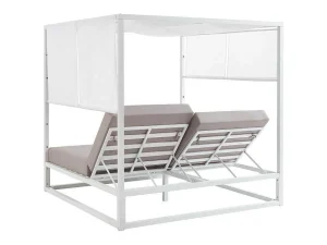 Cheap Tuinbed Met Baldakijn Van Aluminium - Wit En Grijs - Livadis Van Ligstoel