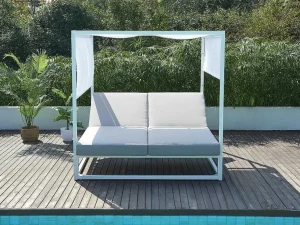 Cheap Tuinbed Met Baldakijn Van Aluminium - Wit En Grijs - Livadis Van Ligstoel