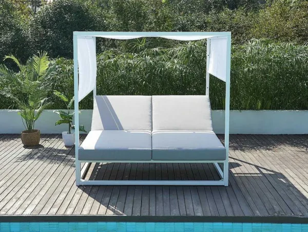 Cheap Tuinbed Met Baldakijn Van Aluminium - Wit En Grijs - Livadis Van Ligstoel