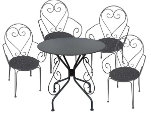 Cheap Tuinset Met Tafel En 4 Stoelen Van Metaal Met Smeedijzer Aspect - Antraciet - Guermantes Tuinset