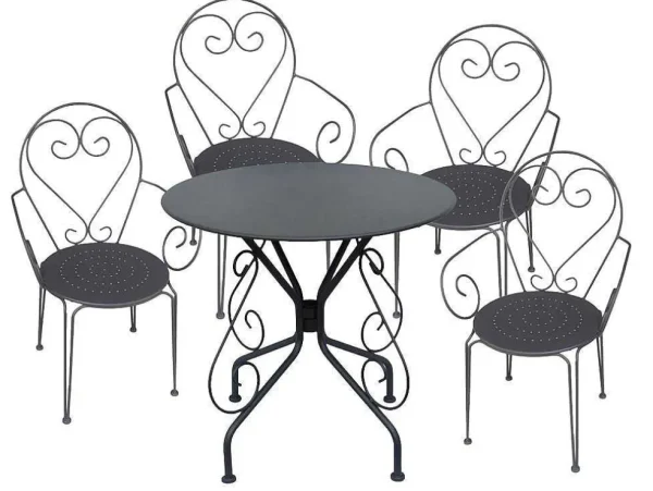 Cheap Tuinset Met Tafel En 4 Stoelen Van Metaal Met Smeedijzer Aspect - Antraciet - Guermantes Tuinset