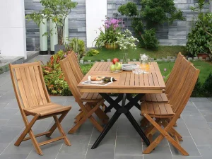 Cheap Tuintafel Van Acaciahout En Zwart Metaal Tobaga - L. 180 Cm Tuinset