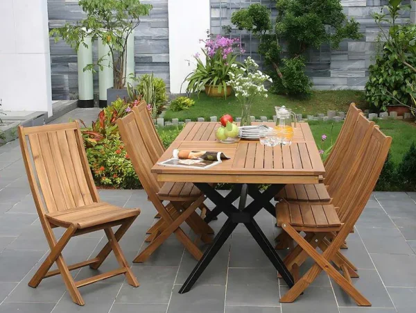 Cheap Tuintafel Van Acaciahout En Zwart Metaal Tobaga - L. 180 Cm Tuinset