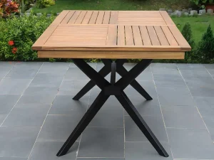Cheap Tuintafel Van Acaciahout En Zwart Metaal Tobaga - L. 180 Cm Tuinset