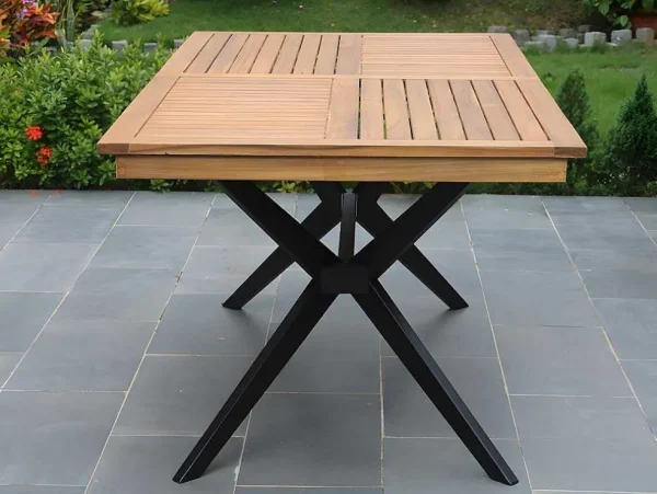 Cheap Tuintafel Van Acaciahout En Zwart Metaal Tobaga - L. 180 Cm Tuinset